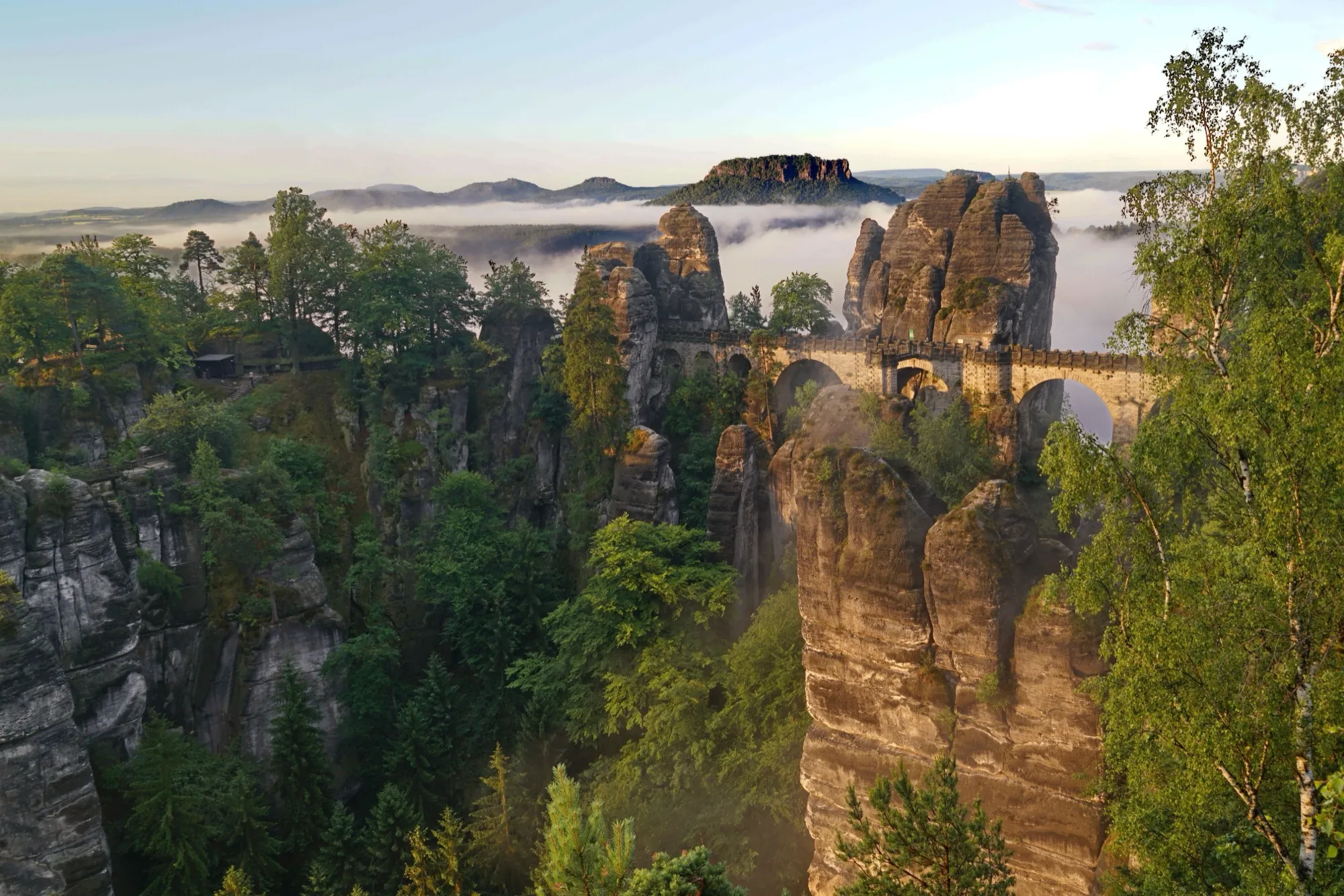 Wanderweg mit Blick auf die Felsen der Sächsischen Schweiz
